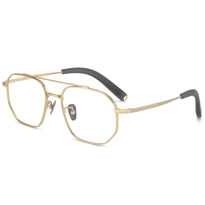 Muzz Unisex Full Rim Polygon Double Bridge Titanium Eyeglasses 97518 Full Rim Muzz Gold