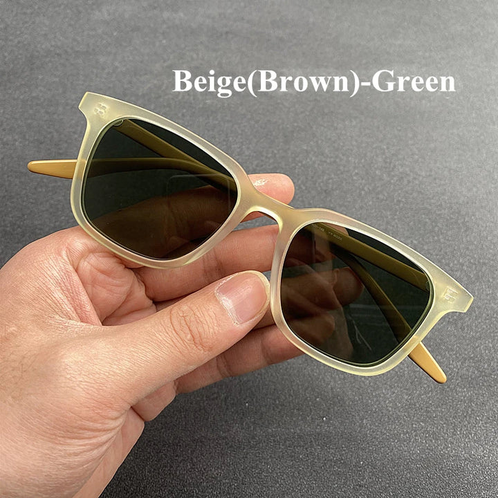 Black Mask Men's Full Rim Square Acetate Polarized Sunglasses 9020 Full Rim Black Mask Beige(Brown)-Green As Shown