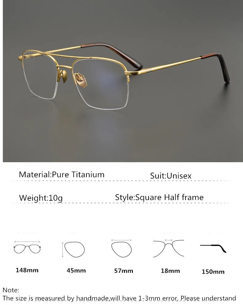 Aimee Unisex Semi Rim Square Double Bridge Titanium Eyeglasses 7001 Semi Rim Aimee