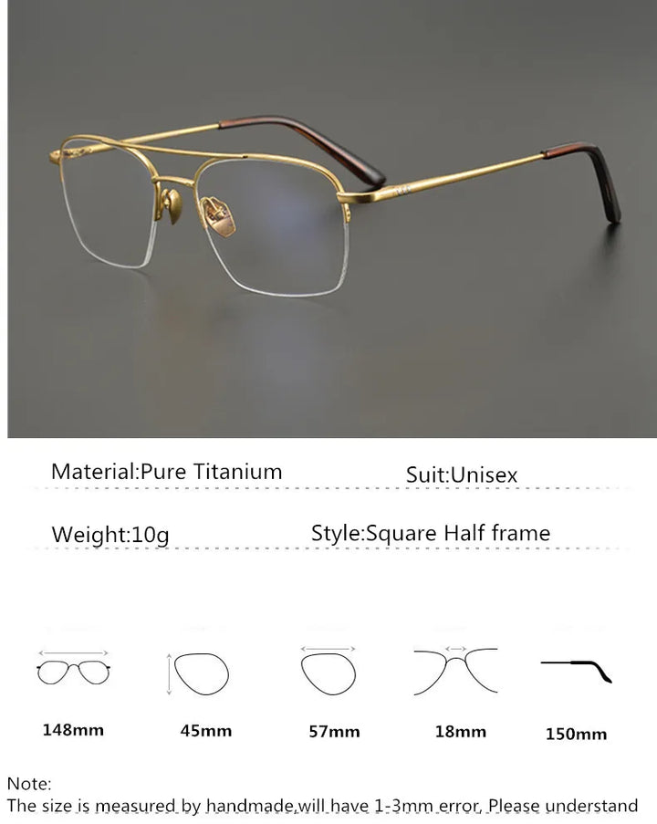 Aimee Unisex Semi Rim Square Double Bridge Titanium Eyeglasses 7001 Semi Rim Aimee
