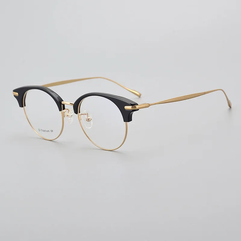 Black Mask Unisex Full Rim Round Titanium Acetate Eyeglasses 445120 Full Rim Black Mask Black-Gold