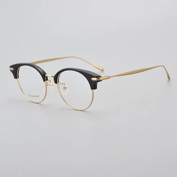 Black Mask Unisex Full Rim Round Titanium Acetate Eyeglasses 445120 Full Rim Black Mask Black-Gold