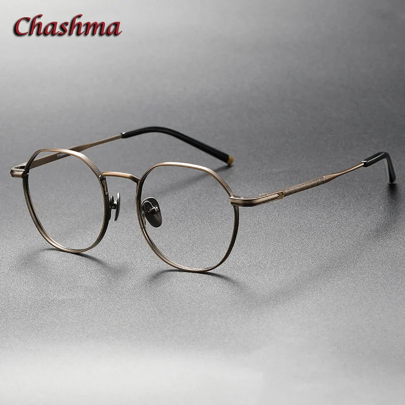 Chashma Ochki Unisex Full Rim Flat Top Round Titanium Eyeglasses 1937 Full Rim Chashma Ochki Bronze  