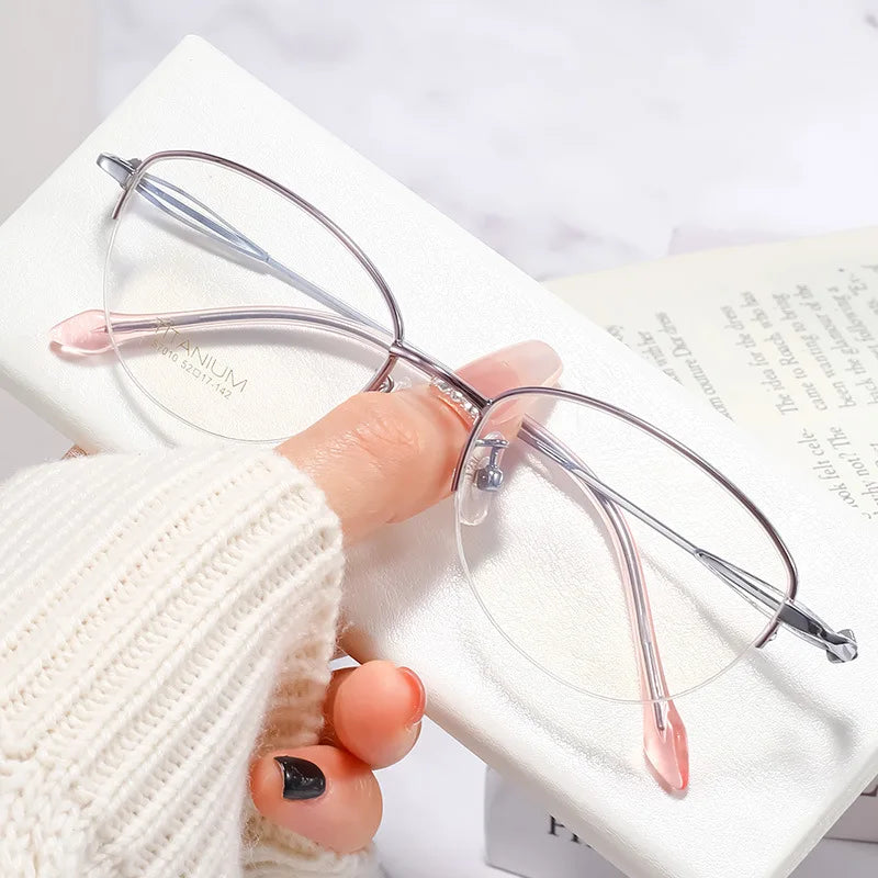 Vicky Women's Semi Rim Polygon Oval Titanium Reading Glasses 57010