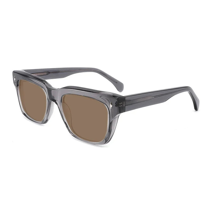 Gatenac Unisex Full Rim Square Polarized Acetate Sunglasses Mo15 Sunglasses Gatenac Gray Brown