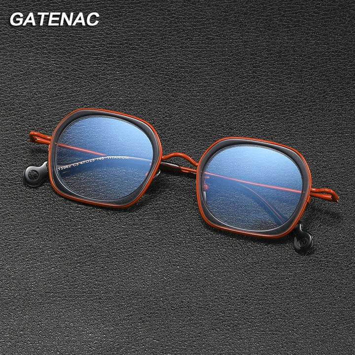 Gatenac Unisex Full Rim Square Acetate Titanium Eyeglasses Gxyj1159 Full Rim Gatenac