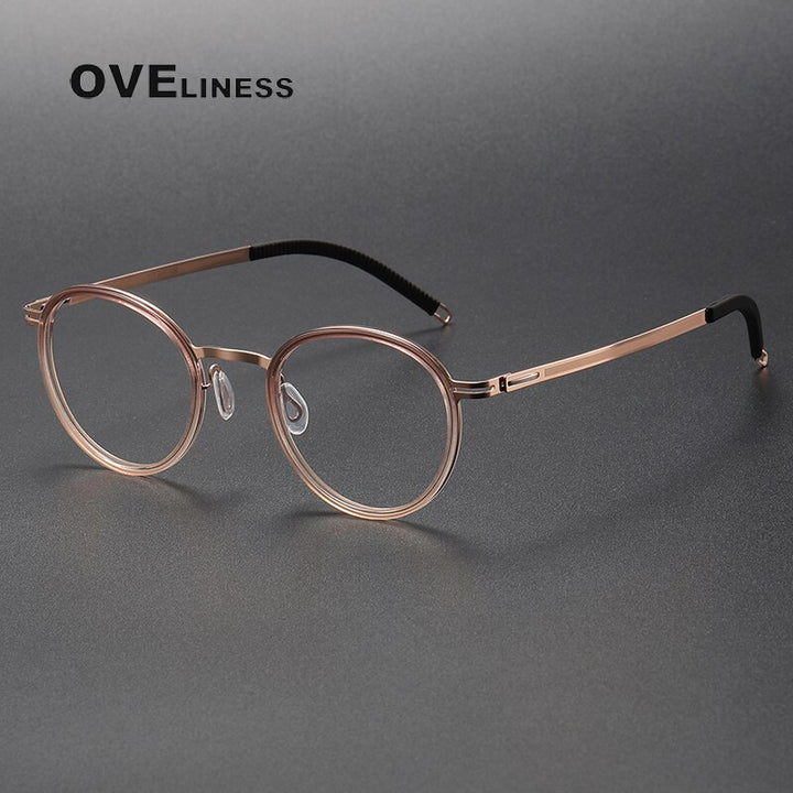 Oveliness Unisex Full Rim Round Screwless Titanium Acetate Eyeglasses 8202317 Full Rim Oveliness pink gold  