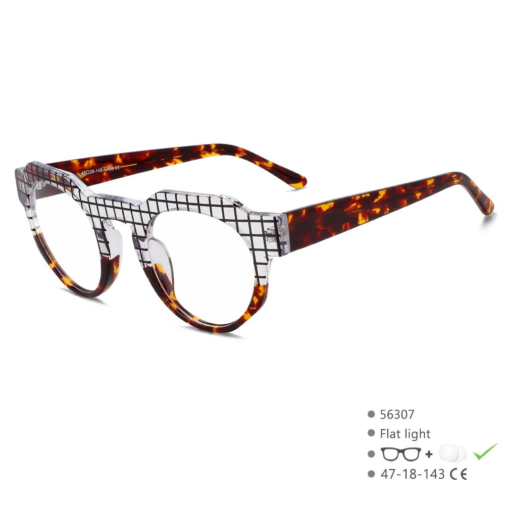 CCspace Women's Full Rim Round Acetate Reading Glasses R56307 Reading Glasses CCspace Leopard 0