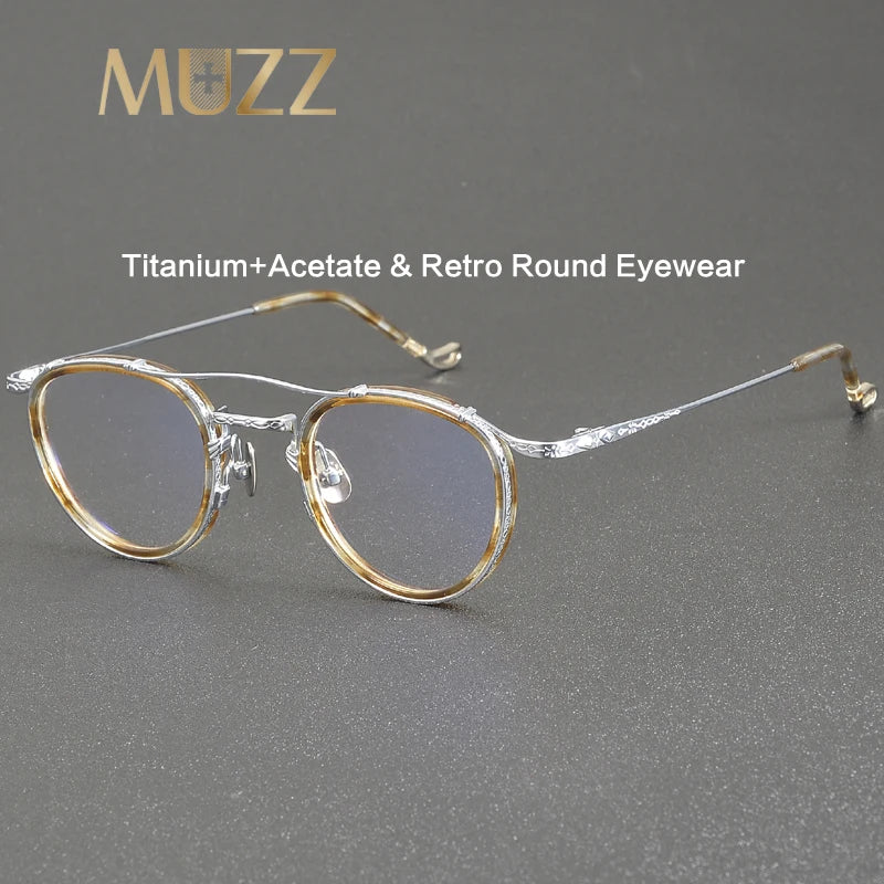 Muzz Unisex Full Rim Oval Double Bridge Titanium Acetate Eyeglasses 54915