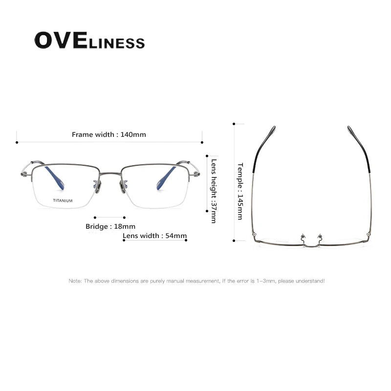 Oveliness Men's Semi Rim Square Titanium Eyeglasses 80917 Semi Rim Oveliness   