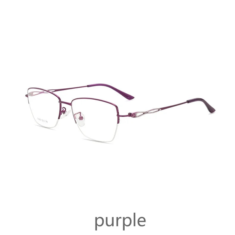 KatKani Womens Semi Rim Square Alloy Eyeglasses 1695 Semi Rim KatKani Eyeglasses Purple  