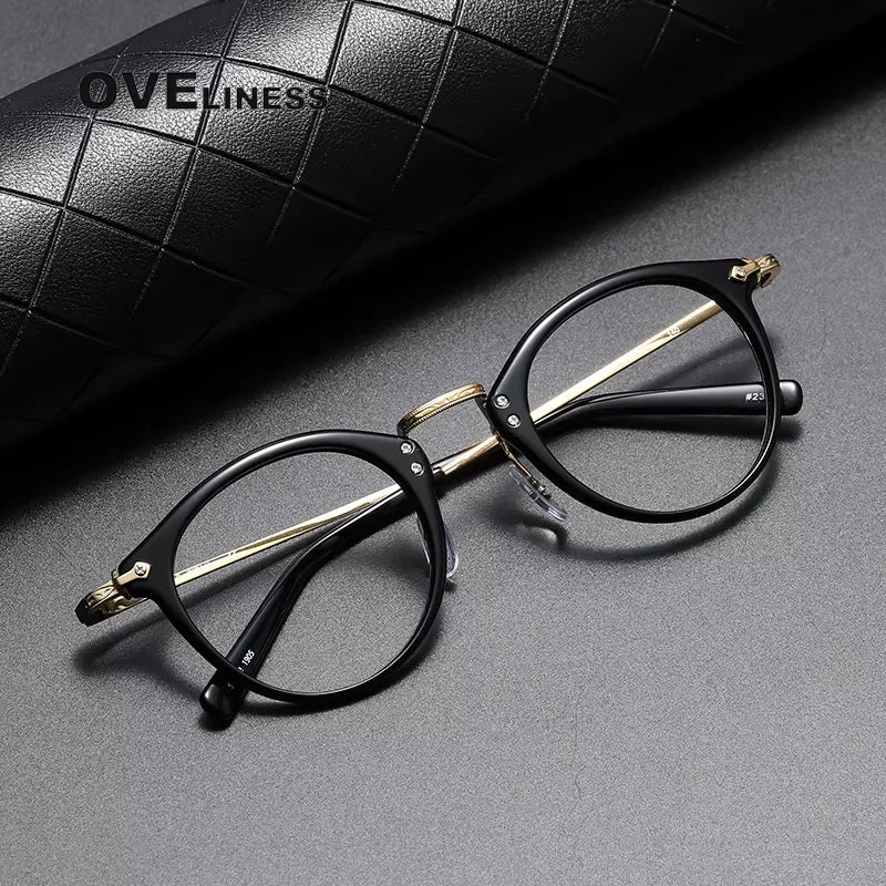 Oveliness Unisex Full Rim Oval Square Acetate Titanium Eyeglasses 614805