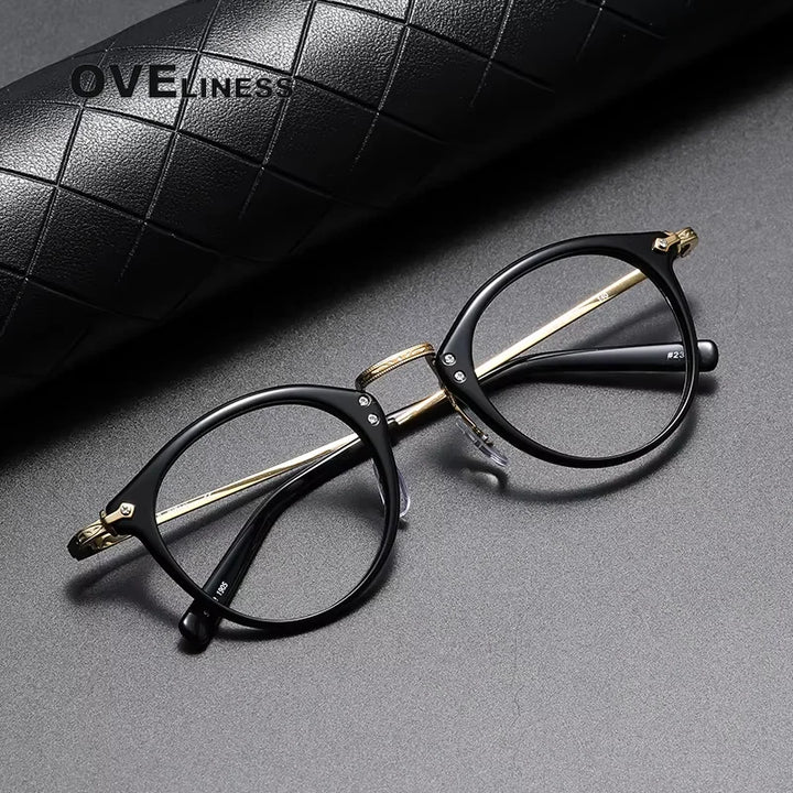 Oveliness Unisex Full Rim Oval Square Acetate Titanium Eyeglasses 614805