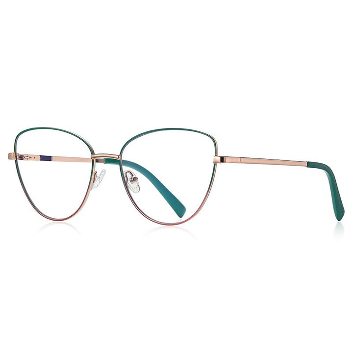 CCspace Unisex Full Rim Square Cat Eye Spring Hinge Alloy Eyeglasses 56273 Full Rim CCspace C6ZGoldGreen
