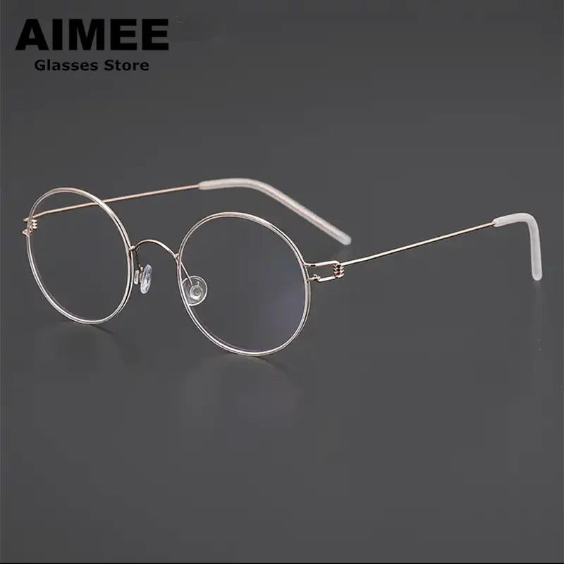 Aimee Women's Semi Rim Round Screwless Titanium Eyeglasses 46125