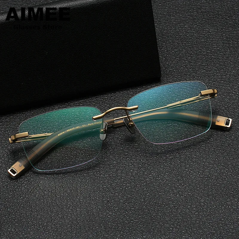 Aimee Unisex Rimless Polygon Square Titanium Eyeglasses 80814 Rimless Aimee
