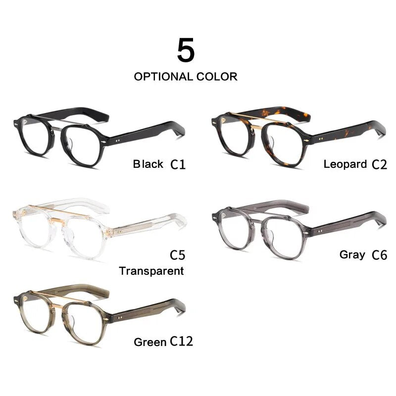 Muzz Unisex Full Rim Oval Oversized Double Bridge Acetate Titanium Eyeglasses 68 Full Rim Muzz