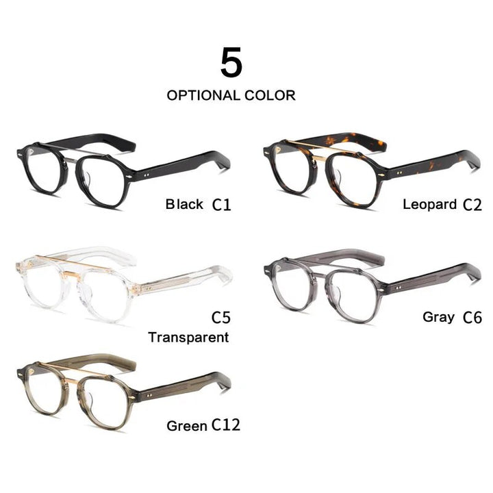 Muzz Unisex Full Rim Oval Oversized Double Bridge Acetate Titanium Eyeglasses 68 Full Rim Muzz