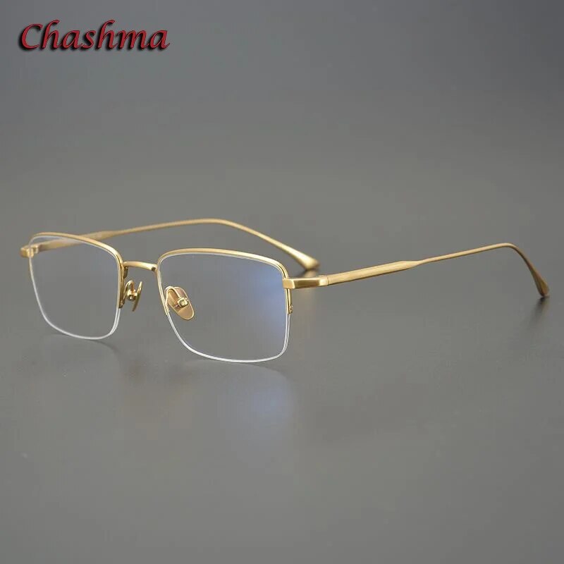 Chashma Ochki Men's Semi Rim Square Titanium Eyeglasses 1015 Semi Rim Chashma Ochki Gold