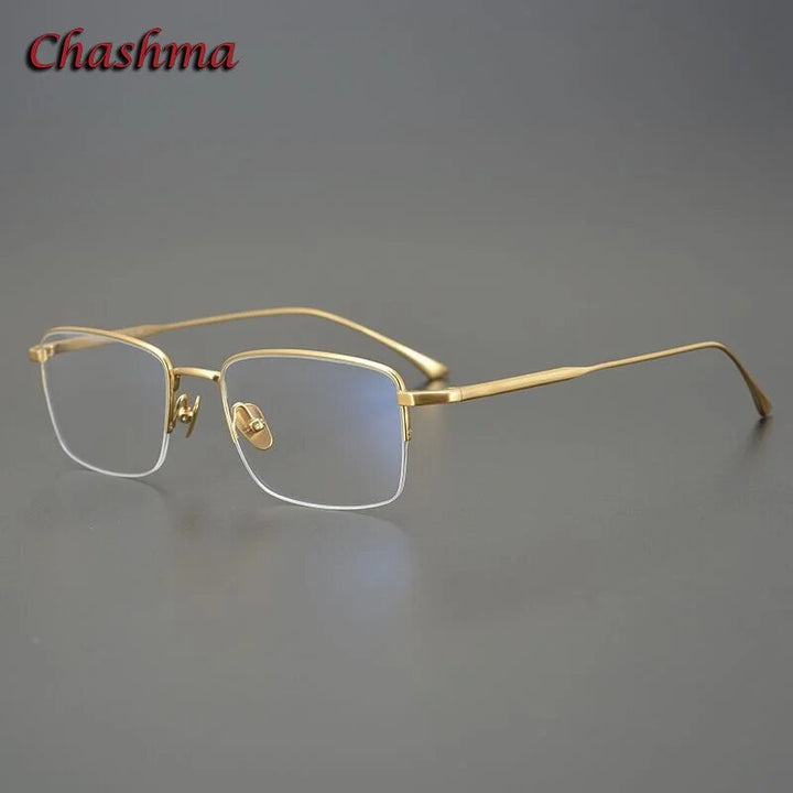 Chashma Ochki Men's Semi Rim Square Titanium Eyeglasses 1015 Semi Rim Chashma Ochki Gold