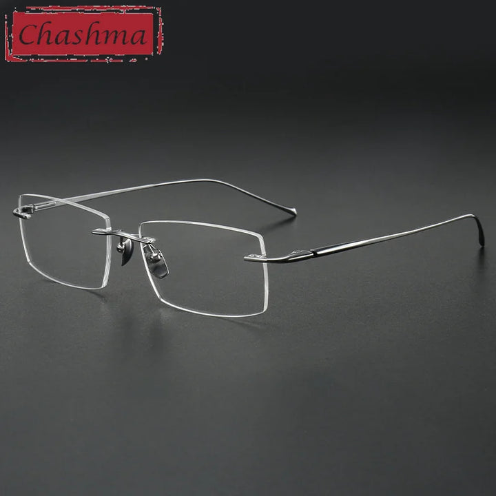 Chashma Unisex Rimless Square Titanium Reading Glasses 910150 Reading Glasses Chashma Silver Progressive 1.61|Anti Blue Ray + Photo Grey
