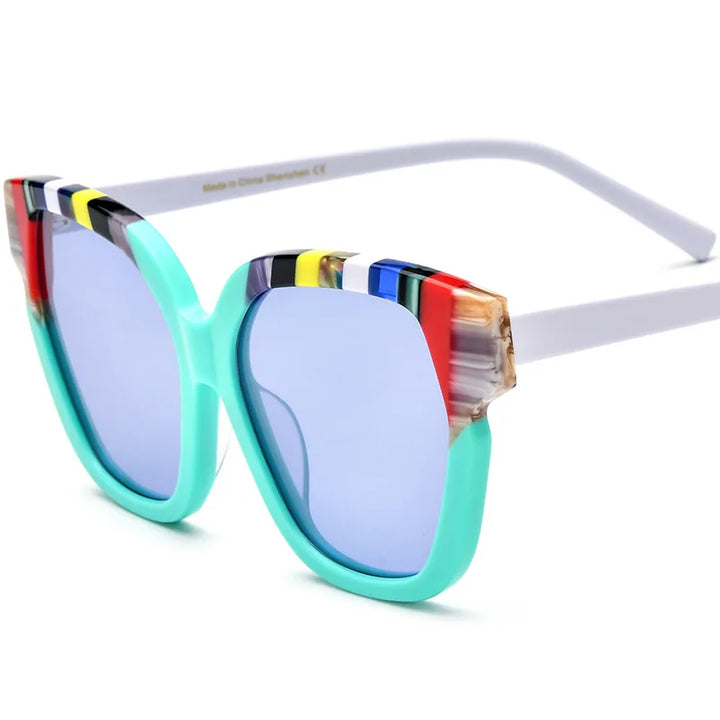 Nobler Women's Full Rim Square Cat Eye Acetate Polarized Sunglasses 9340 Sunglasses Nobler C1