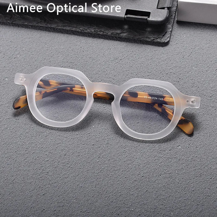 Aimee Unisex Full Rim Flat Top Oval Acetate Eyeglasses 10472 Full Rim Aimee White