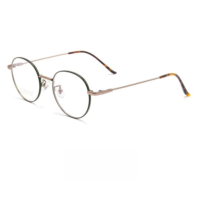 Yimaruili Unisex Full Rim Round Titanium Alloy Eyeglasses Bt038t Full Rim Yimaruili Eyeglasses Bronze Green