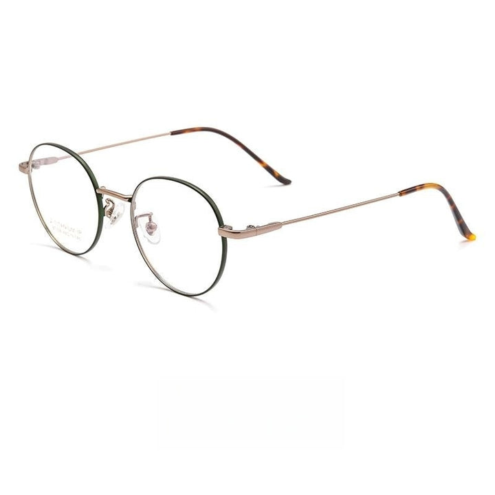 Yimaruili Unisex Full Rim Round Titanium Alloy Eyeglasses Bt038t Full Rim Yimaruili Eyeglasses Bronze Green  