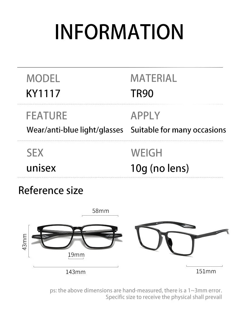 Vicky Men's Full Rim Square Tr 90 Titanium Sport Reading Glasses 41117 Reading Glasses Vicky