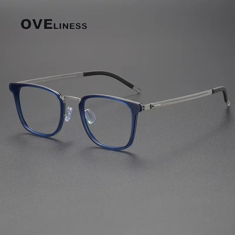 Oveliness Women's Full Rim Square Acetate Titanium Eyeglasses 82028