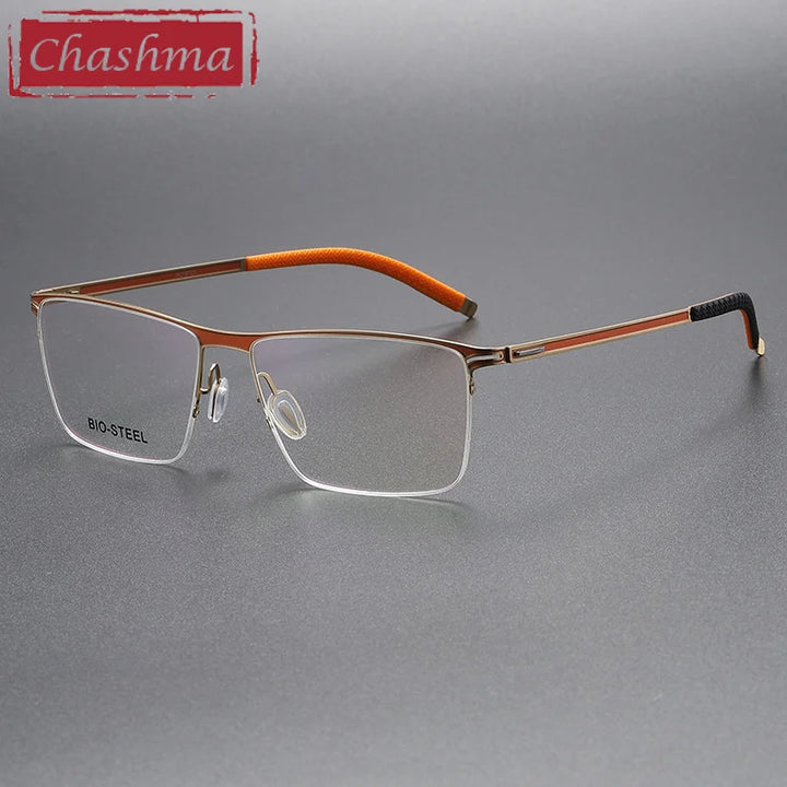 Chashma Ottica Men's Full Rim Brow Line Square Titanium Eyeglasses 462 Full Rim Chashma Ottica Gold Yellow  