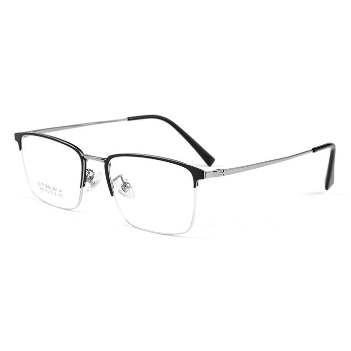 Yimaruili Men's Semi Rim Square Titanium Eyeglasses T8013b Semi Rim Yimaruili Eyeglasses Black Silver  