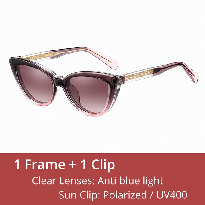 Ralferty Women's Full Rim Cat Eye Tr 90 Eyeglasses Clip On Sunglasses 81636