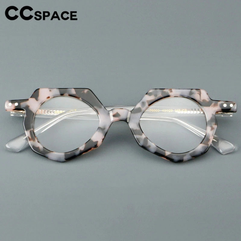 CCspace Unisex Full Rim Flat Top Polygon Round Acetate Eyeglasses 2473 Full Rim CCspace