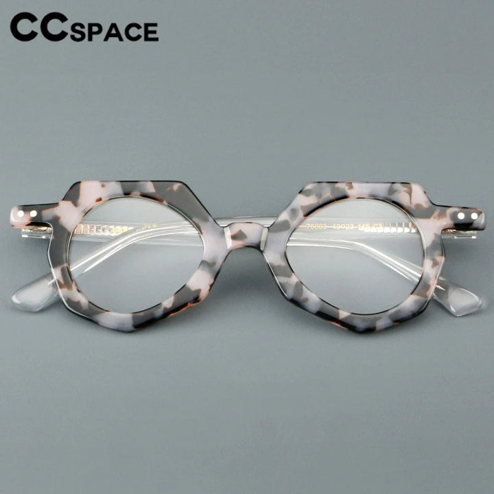 CCspace Unisex Full Rim Flat Top Polygon Round Acetate Eyeglasses 2473 Full Rim CCspace