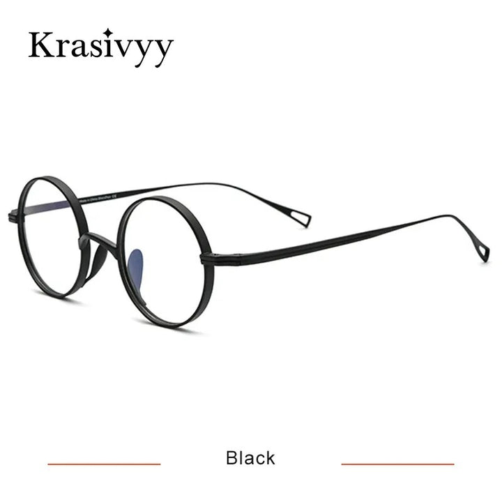 Krasivyy Men's Full Rim Small Round Titanium Eyeglasses Kr10518 Full Rim Krasivyy Black CN 