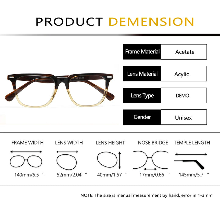 Esnbie Unisex Full Rim Square Acetate Eyeglasses 21201