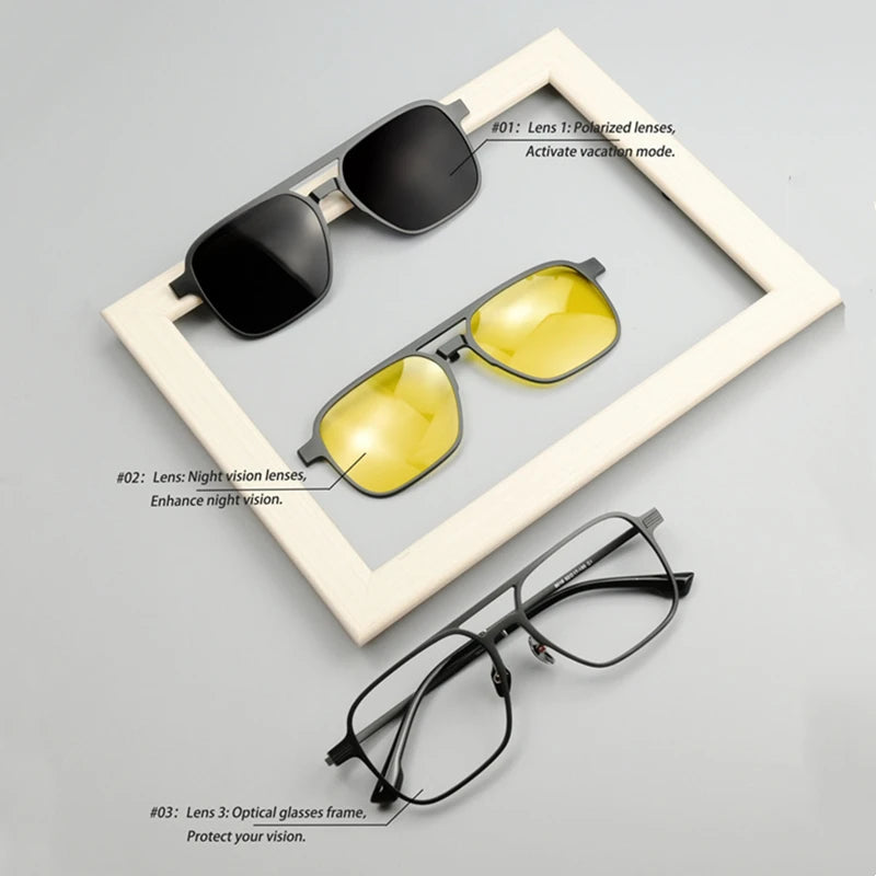 Kocolior Unisex Full Rim Polygonal Double Bridge Stainless Steel Eyeglasses Clip On Polarized Sunglasses 9018 Full Rim Kocolior