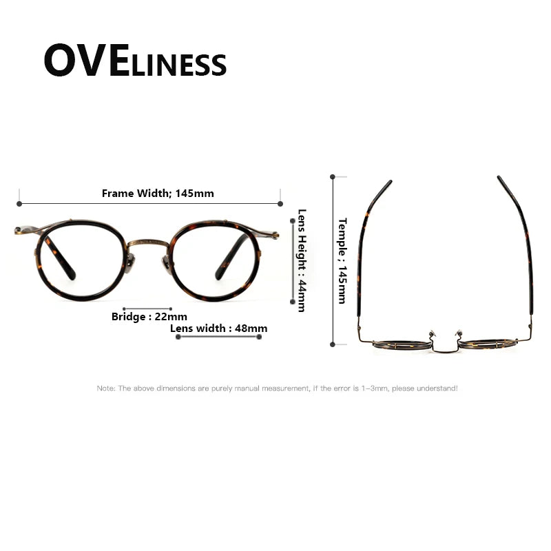 Oveliness Unisex Full Rim Round Acetate Titanium Eyeglasses 72526 Full Rim Oveliness