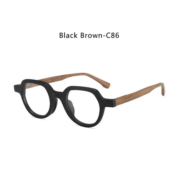 Hdcrafter Unisex Full Rim Flat Top Round Wood Eyeglasses 2311 Full Rim Hdcrafter Eyeglasses Black-Brown-C86