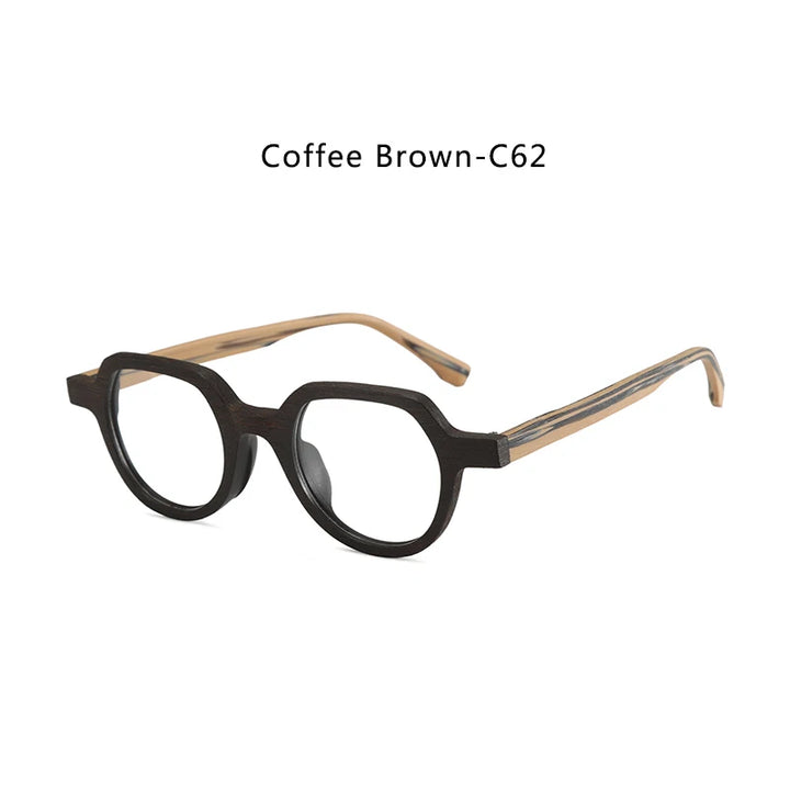 Hdcrafter Unisex Full Rim Flat Top Round Wood Eyeglasses 2311 Full Rim Hdcrafter Eyeglasses Coffee-Brown-C62
