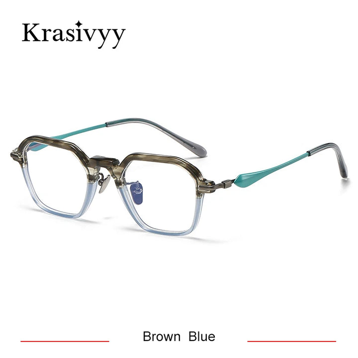 Krasivyy Unisex Full Rim Hexagon Titanium Acetate Eyeglasses 46065 Full Rim Krasivyy Brown Blue