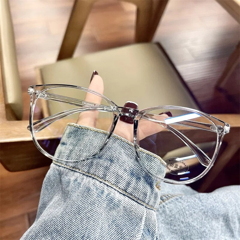 Cubojue Unisex Full Rim Oversized Oval Tr 90 Titanium Eyeglasses 30005 Reading Glasses Cubojue Gray anti blue light 0
