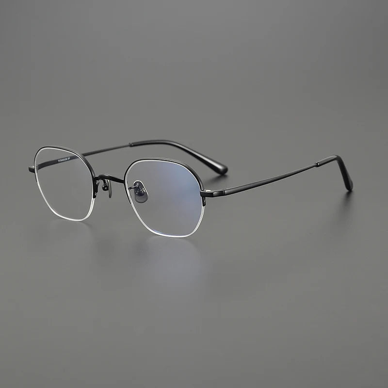 Nobler Unisex Semi Rim Round Titanium Eyeglasses Clip On Sunglasses K048 With Clip Ons Nobler C3