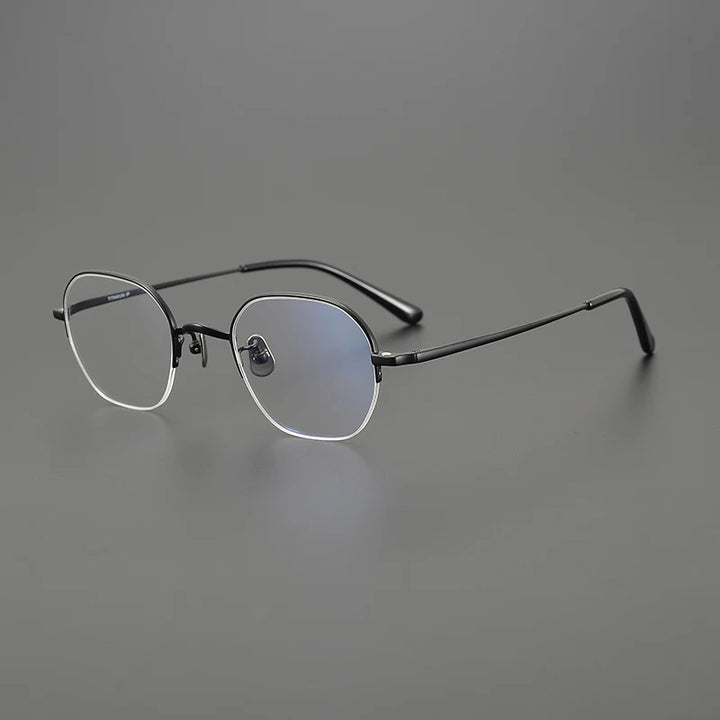 Nobler Unisex Semi Rim Round Titanium Eyeglasses Clip On Sunglasses K048 With Clip Ons Nobler C3