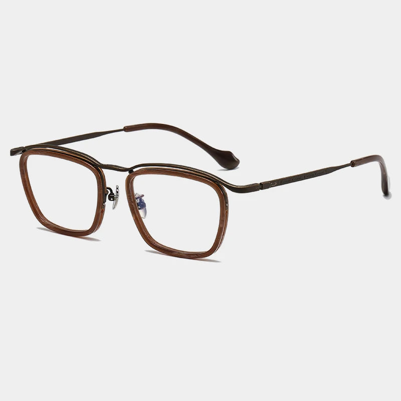 Gatenac Unisex Full Rim Square Acetate Titanium Eyeglasses Gxyj1459 Full Rim Gatenac Wood Grain