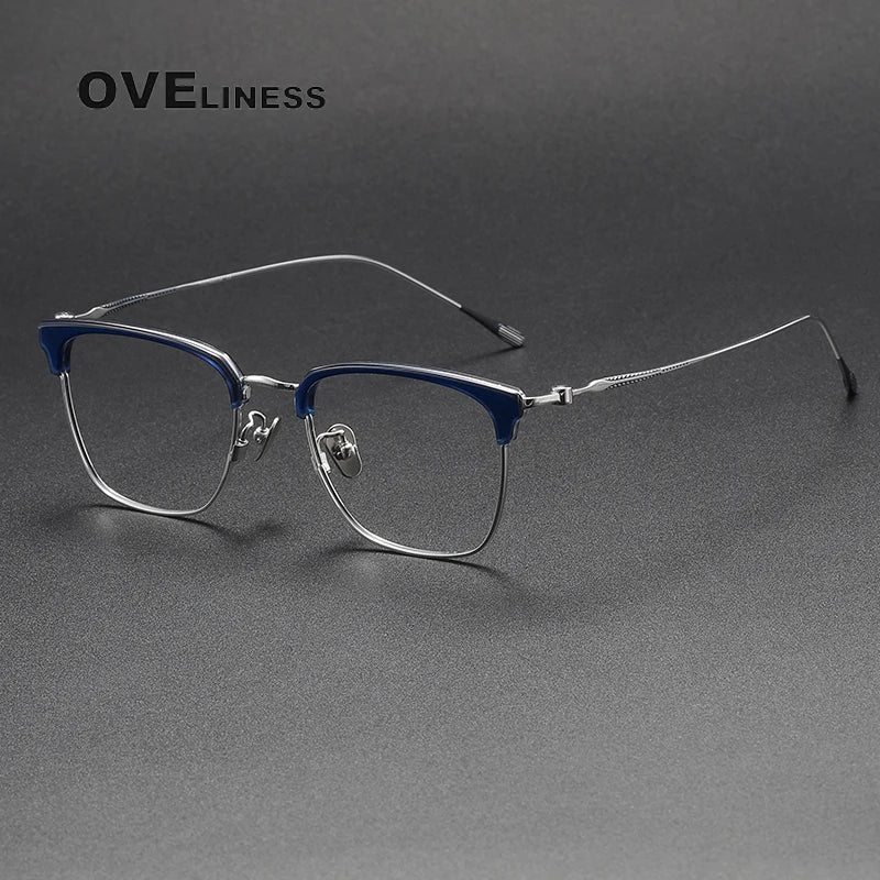 Oveliness Unisex Full Rim Cat Eye Acetate Titanium Eyeglasses 80899 Full Rim Oveliness blue silver