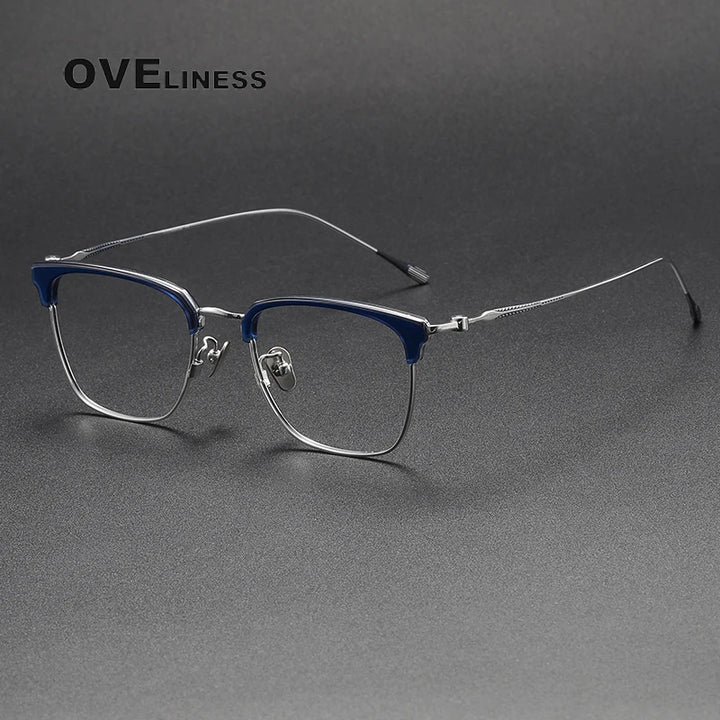 Oveliness Unisex Full Rim Cat Eye Acetate Titanium Eyeglasses 80899 Full Rim Oveliness blue silver