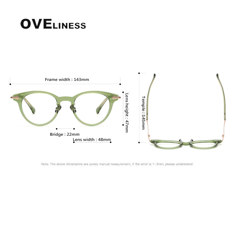 Oveliness Unisex Full Rim Round Acetate Titanium Eyeglasses 4722 Full Rim Oveliness   